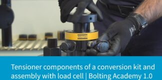 Tensioner components of a conversion kit and assembly with load cell | Bolting Academy 1.0
