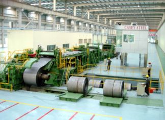 Công ty thép tấm lá Thống Nhất, giải pháp đo độ rộng.